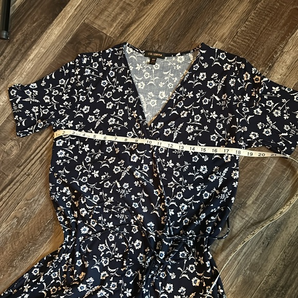 Navy Blue Floral Wrap Dress - Picture 3 of 4
